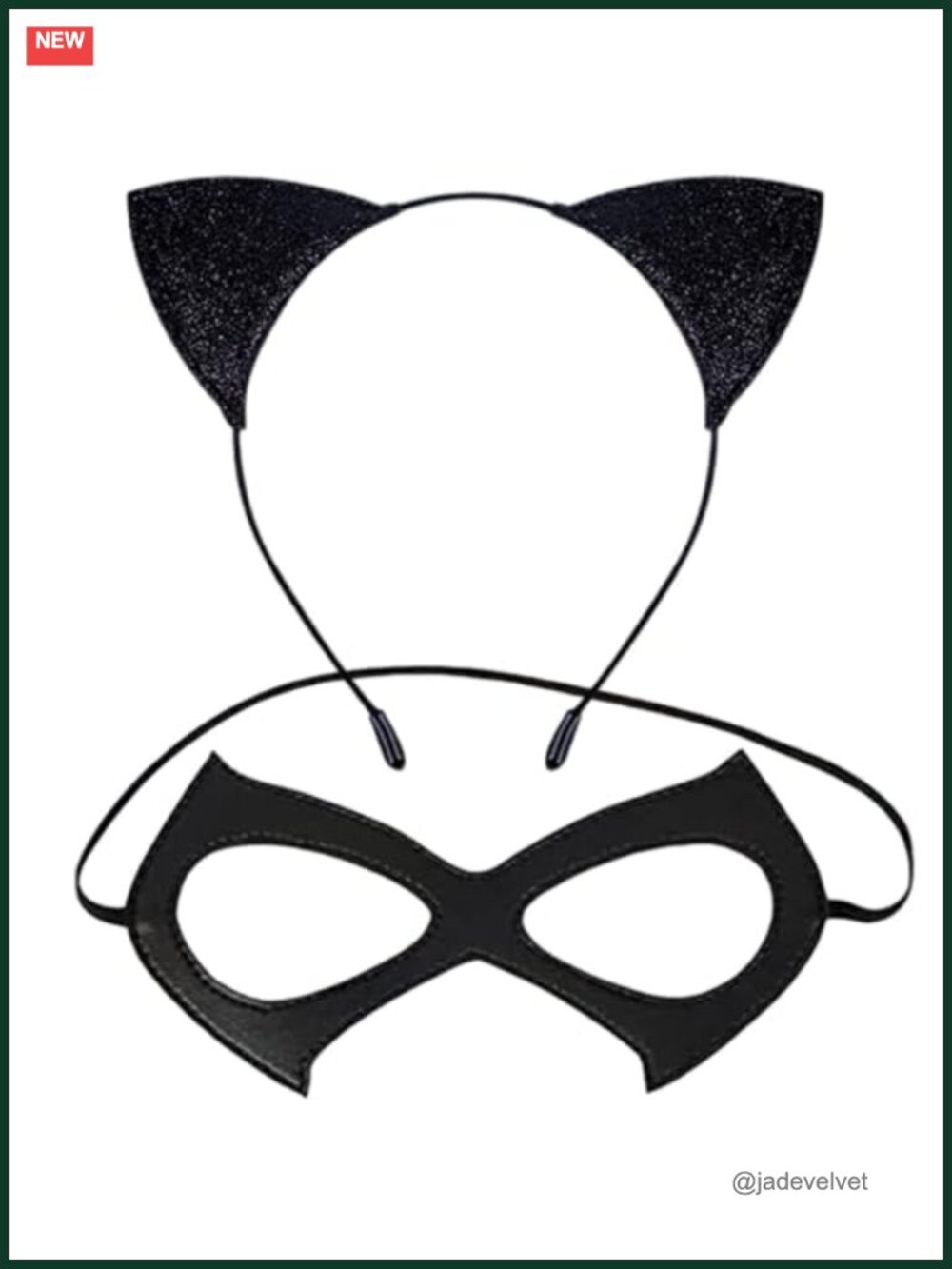 Glitter Cat Ears Headband & Faux Leather Half Cat Eye Mask Set Costume Accessory